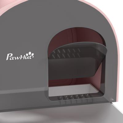 Show full view: PawHut Cat Litter Box with Lid, Scoop, & Filter, 17-in, Pink slide 7 of 10