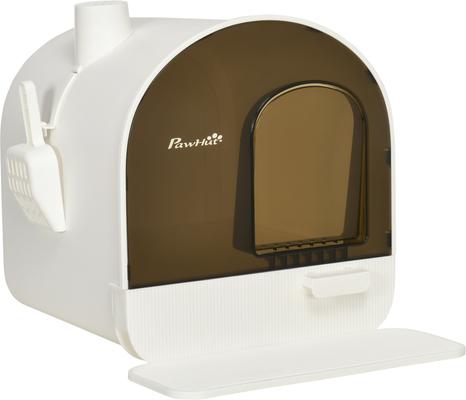 Show full view: PawHut Cat Litter Box with Lid, Scoop, & Filter, 17-in, White slide 1 of 10