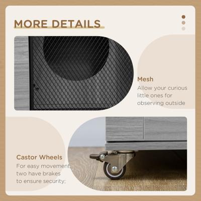 Show full view: PawHut Cat Tree with wheels, Gray slide 7 of 9