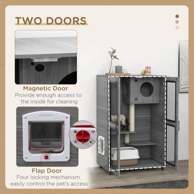 Show full view: PawHut Cat Tree with wheels, Gray slide 6 of 9