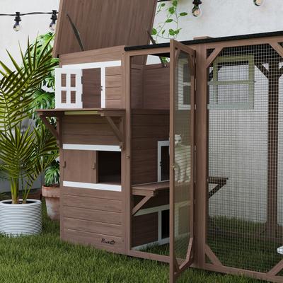 Show full view: PawHut Catio 3 Level Outdoor Cat House, Brown slide 8 of 10