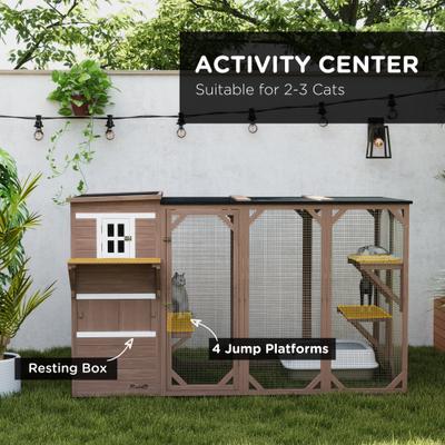 Show full view: PawHut Catio 3 Level Outdoor Cat House, Brown slide 4 of 10
