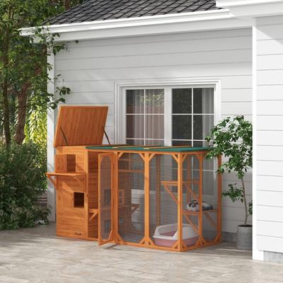 Show full view: PawHut Catio 3 Level Outdoor Cat House, Orange slide 3 of 11