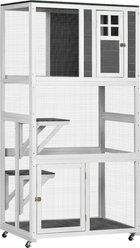 PawHut Catio 74-in Wooden Outdoor Cat House, Dark Gray