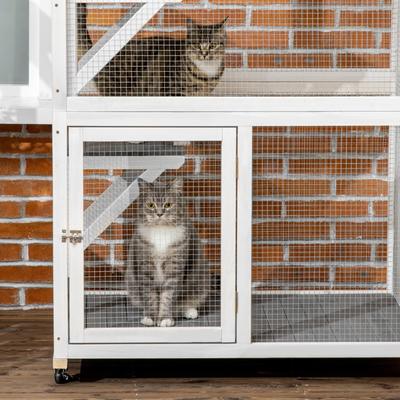 Show full view: PawHut Catio 74-in Wooden Outdoor Cat House, Dark Gray slide 8 of 9
