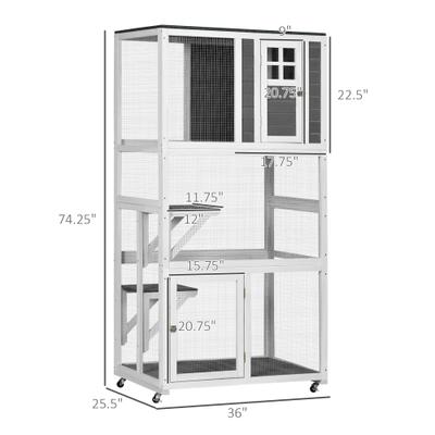 Show full view: PawHut Catio 74-in Wooden Outdoor Cat House, Dark Gray slide 3 of 9