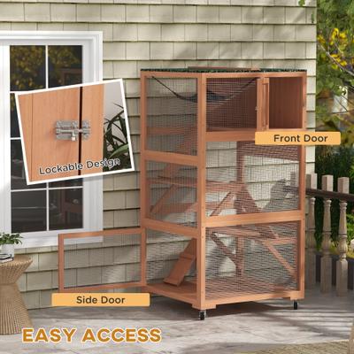 Show full view: PawHut Catio Outdoor Cat House on Wheel, Orange slide 6 of 10