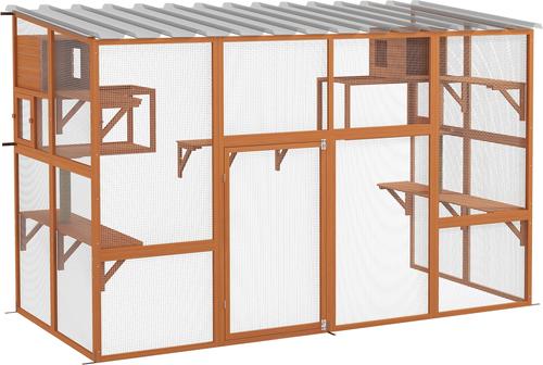 Show full view: PawHut Catio Outdoor Cat House Window Box, Orange, 118 x 55 x 75.5-in slide 1 of 9