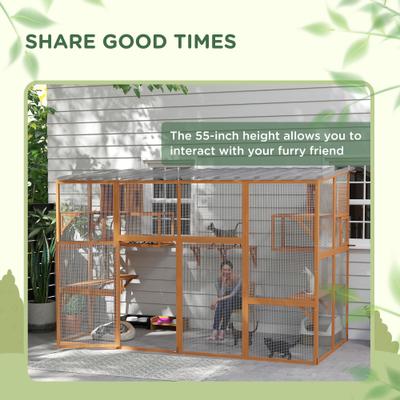 Show full view: PawHut Catio Outdoor Cat House Window Box, Orange, 118 x 55 x 75.5-in slide 8 of 9