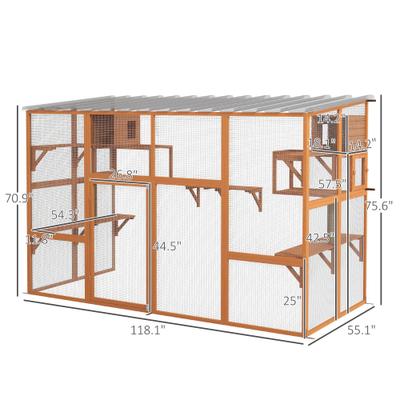 Show full view: PawHut Catio Outdoor Cat House Window Box, Orange, 118 x 55 x 75.5-in slide 3 of 9
