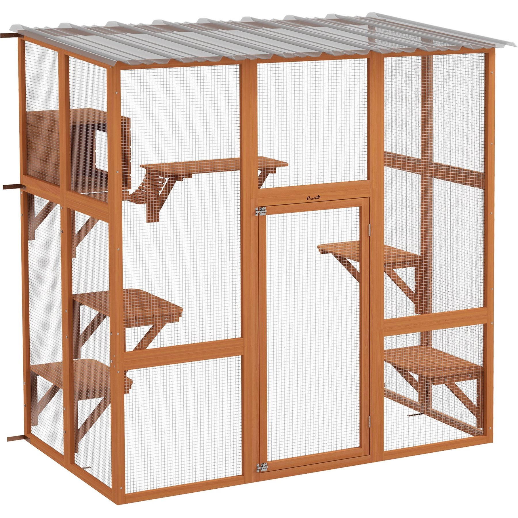 PawHut Catio Outdoor Cat House Window Box, Orange, 68 x 35.5 x 70.5-in