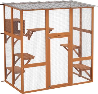 Show full view: PawHut Catio Outdoor Cat House Window Box, Orange, 68 x 35.5 x 70.5-in slide 1 of 10