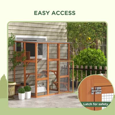 Show full view: PawHut Catio Outdoor Cat House Window Box, Orange, 68 x 35.5 x 70.5-in slide 7 of 10