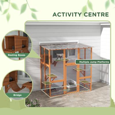 Show full view: PawHut Catio Outdoor Cat House Window Box, Orange, 68 x 35.5 x 70.5-in slide 5 of 10