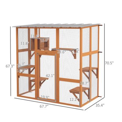 Show full view: PawHut Catio Outdoor Cat House Window Box, Orange, 68 x 35.5 x 70.5-in slide 3 of 10