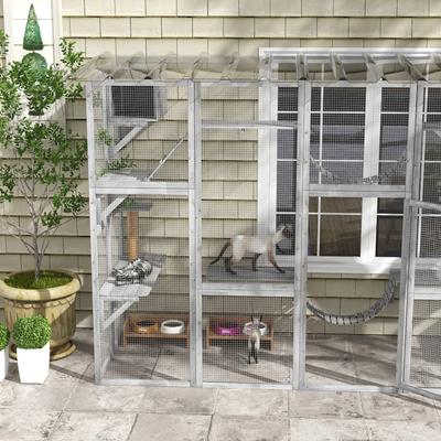 Show full view: PawHut Catio Playground Cat Window Box Outdoor Cat House, Gray slide 9 of 11