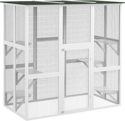 PawHut Catio Wooden Outdoor Cat House with Weather Protection Asphalt Roof, White, 71 x 38.5 x 71-in