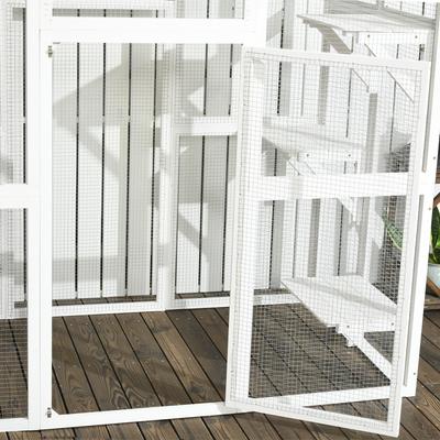 Show full view: PawHut Catio Wooden Outdoor Cat House with Weather Protection Asphalt Roof, White, 71 x 38.5 x 71-in slide 8 of 10