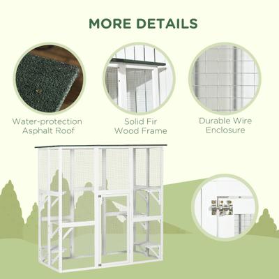 Show full view: PawHut Catio Wooden Outdoor Cat House with Weather Protection Asphalt Roof, White, 71 x 38.5 x 71-in slide 5 of 10