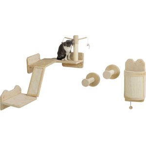 PawHut Corner Design Wall Mounted Cat Shelves, 4 count, Beige