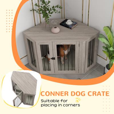 Show full view: PawHut Corner Furniture Style Dog Crate, Walnut Brown, Large, 47.75 x 24 x 27.75-in slide 5 of 9