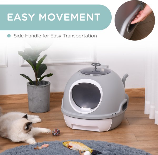 PawHut Covered Cat Litter Box with Enclosed Drawer & Skylight, 22-in
