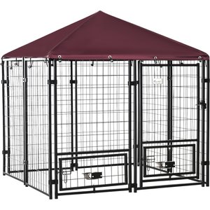 LovMor Outdoor Metal Dog Kennel with Roof Cover, Black