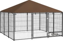 PawHut Dog Kennel & Play Pen,Coffee, 6.9 x 6.9 x 5-ft