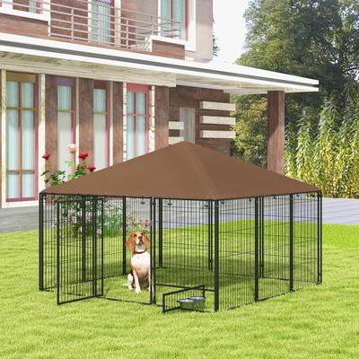 Show full view: PawHut Dog Kennel & Play Pen,Coffee, 6.9 x 6.9 x 5-ft slide 3 of 10