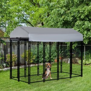 PawHut Dog Outdoor Kennel & Play Pen, Black, 8 x 4 x 6-ft