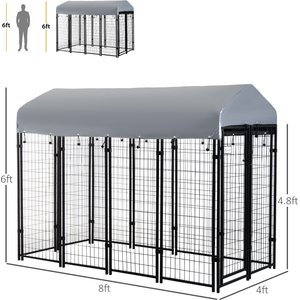 PawHut Dog Outdoor Kennel & Play Pen, Black, 8 x 4 x 6-ft