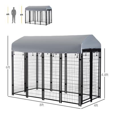 Show full view: PawHut Dog Outdoor Kennel & Play Pen, Black, 8 x 4 x 6-ft slide 3 of 9