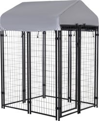 PawHut Dog Outdoor Kennel & Play Pen, Grey, 4 x 4 x 6-ft