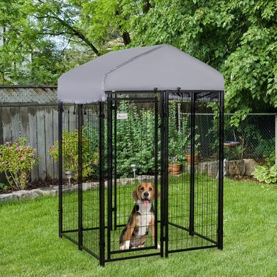 Show full view: PawHut Dog Outdoor Kennel & Play Pen, Grey, 4 x 4 x 6-ft slide 2 of 9