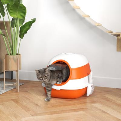 Show full view: PawHut Dome Covered Cat Litter Box, 20-in, Orange slide 2 of 9