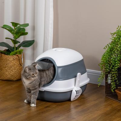 Show full view: PawHut Dome Covered Cat Litter Box, 20-in, White slide 2 of 9