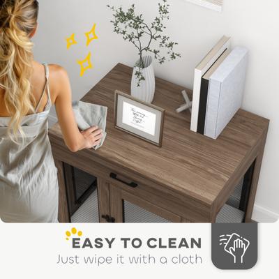 Show full view: PawHut Double Door Furnisture Style Dog Crate, Brown, 32 inch slide 8 of 9