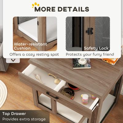 Show full view: PawHut Double Door Furnisture Style Dog Crate, Brown, 32 inch slide 7 of 9