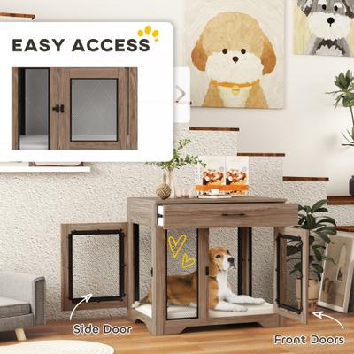 Show full view: PawHut Double Door Furnisture Style Dog Crate, Brown, 32 inch slide 6 of 9