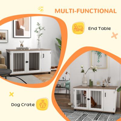Show full view: PawHut Double Door Furniture Style Dog Crate, Brown, 47 inches slide 5 of 9