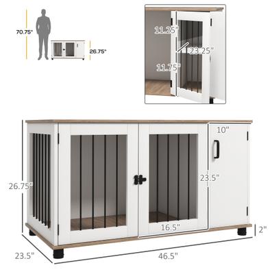 Show full view: PawHut Double Door Furniture Style Dog Crate, Brown, 47 inches slide 3 of 9