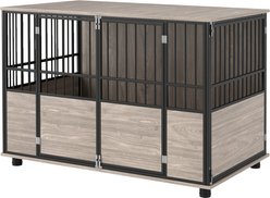 PawHut Double Door Furniture Style Dog Crate Furniture, Walnut Finish, 46 inch