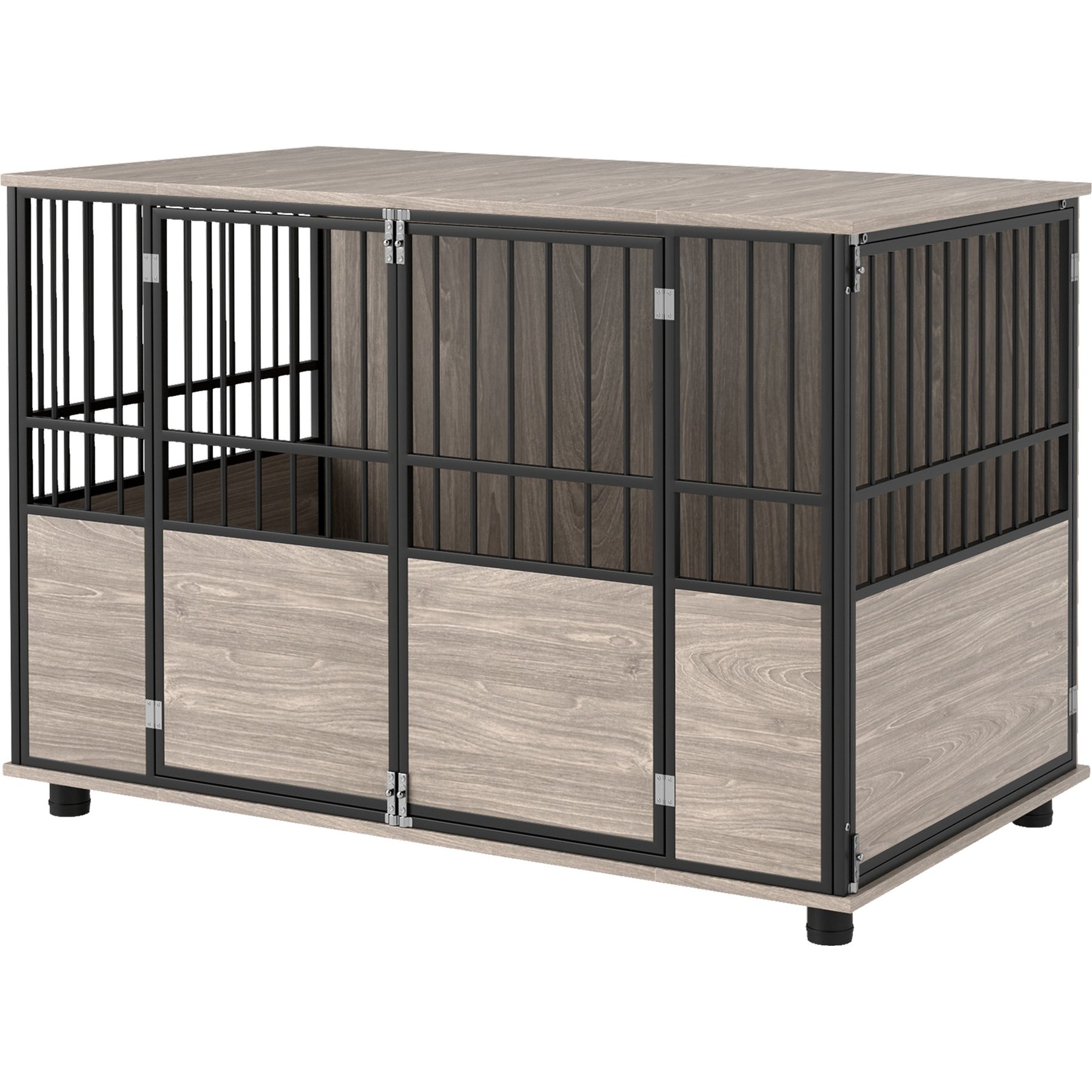 PawHut Double Door Furniture Style Dog Crate Furniture, Walnut Finish, 46 inch