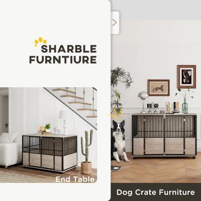 Show full view: PawHut Double Door Furniture Style Dog Crate Furniture, Walnut Finish, 46 inch slide 5 of 10