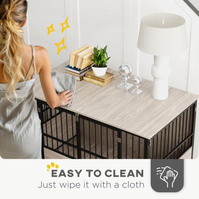 Show full view: PawHut Double Door Furniture Style Dog Crate Furniture, Walnut Finish, 46 inch slide 6 of 10