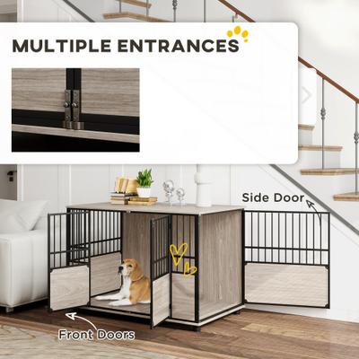 Show full view: PawHut Double Door Furniture Style Dog Crate Furniture, Walnut Finish, 46 inch slide 7 of 10