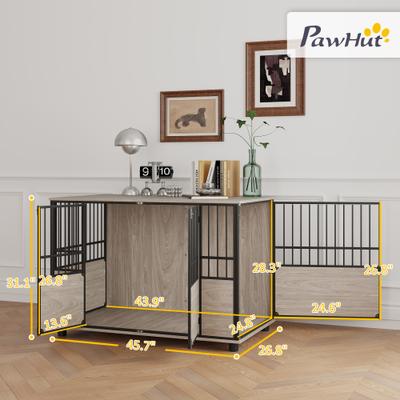 Show full view: PawHut Double Door Furniture Style Dog Crate Furniture, Walnut Finish, 46 inch slide 3 of 10