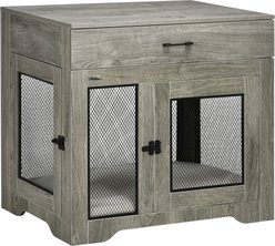 PawHut Double Door Furniture Style Dog Crate with Drawer, 32 inch, Grey