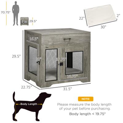 Show full view: PawHut Double Door Furniture Style Dog Crate with Drawer, 32 inch, Grey slide 4 of 10