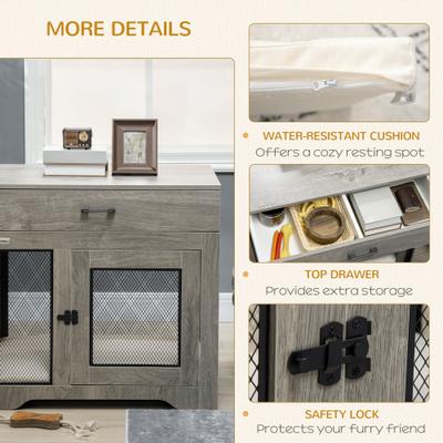 Show full view: PawHut Double Door Furniture Style Dog Crate with Drawer, 32 inch, Grey slide 7 of 10